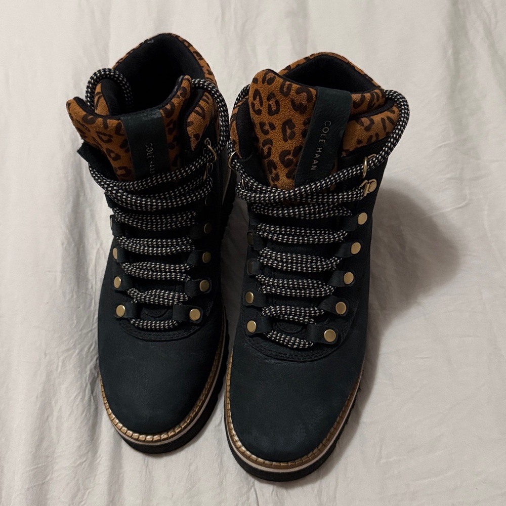 Cole Haan Black Boots with Leopard Accents